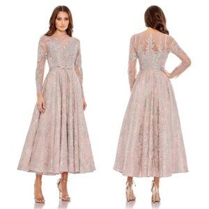 NWT | Mac Duggal 20337 Embellished Bow Belt Illusion Long Sleeve A-Line  Size 10